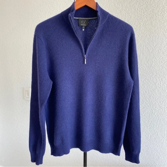 QI navy CASHMERE ZIP PULLOVER